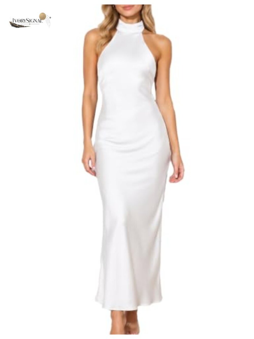 Satin Halter Neck Backless Maxi Formal Wedding Guest Dress